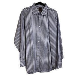 Tailorbyrd Blue Striped Button Down Shirt Long Sleeve Flip Cuff Size XXL